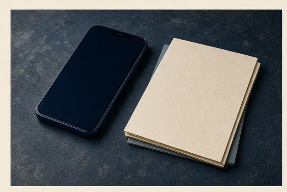 A generic phone resting offline beside a closed unmarked road map
