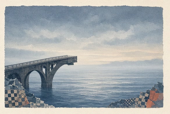 A symbolic bridge stopping before an external horizon
